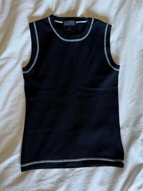 Black Tank Top with White Stitch Detailing